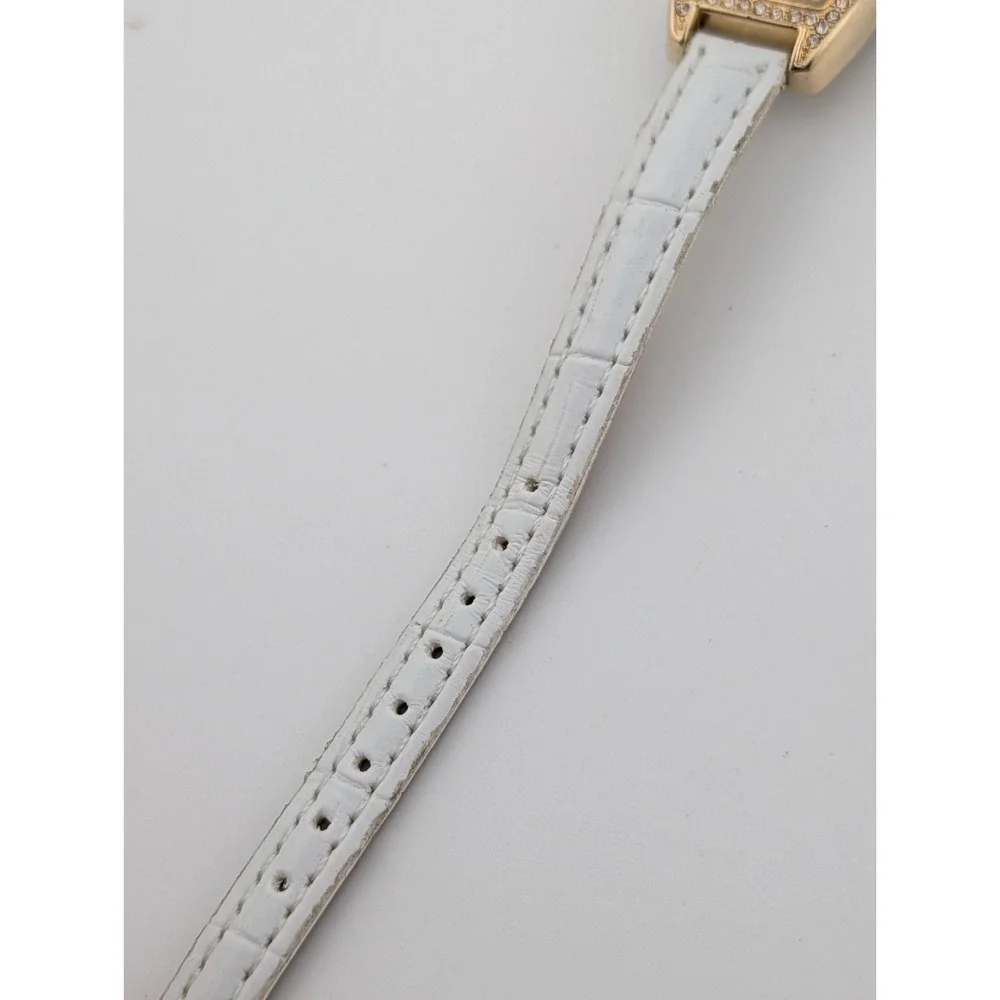 Studio‎ Time Watch Women 21mm Gold Case MOP Dial White Band- New Battery